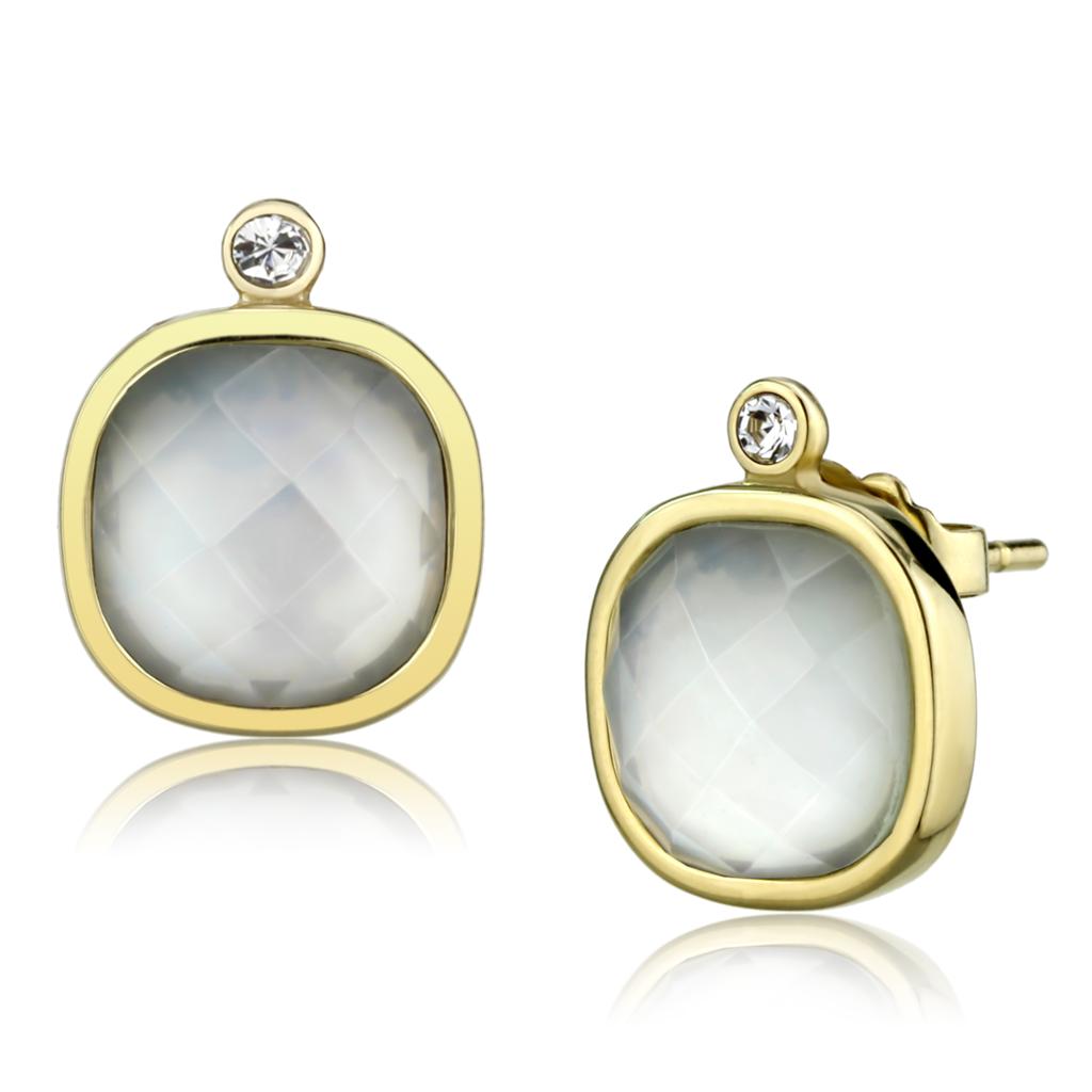 IP Gold(Ion Plating) Stainless Steel Earrings with Precious Stone Conch in White