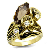 IP Gold(Ion Plating) Stainless Steel Ring with Synthetic Synthetic Glass in Brown