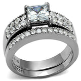 High polished (no plating) Stainless Steel Ring with AAA Grade CZ  in Clear