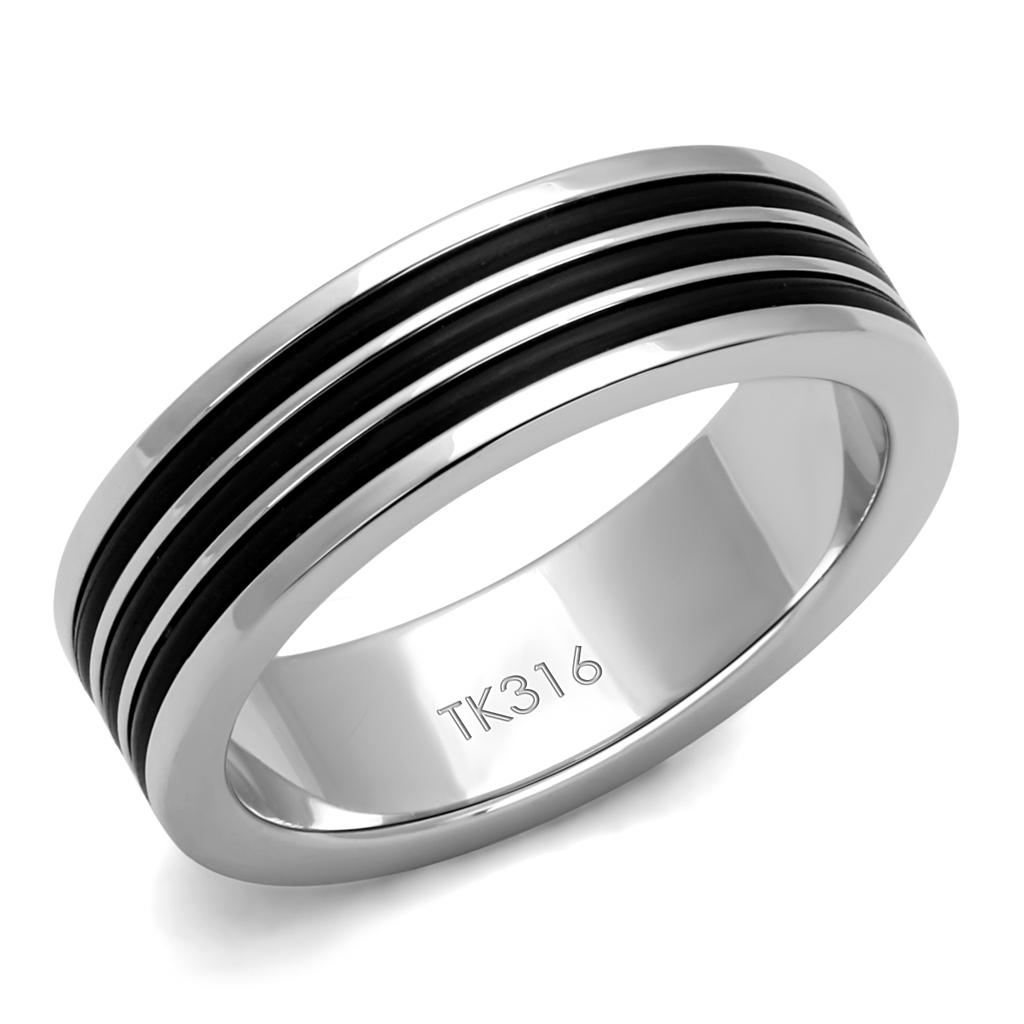 High polished (no plating) Stainless Steel Ring with Epoxy  in Jet