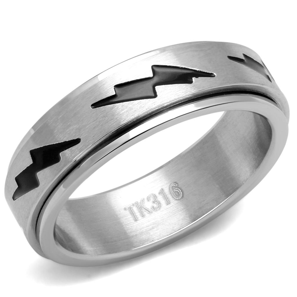 High polished (no plating) Stainless Steel Ring with Epoxy  in Jet