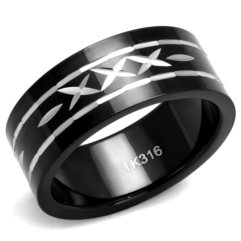 Two-Tone IP Black (Ion Plating) Stainless Steel Ring with No Stone