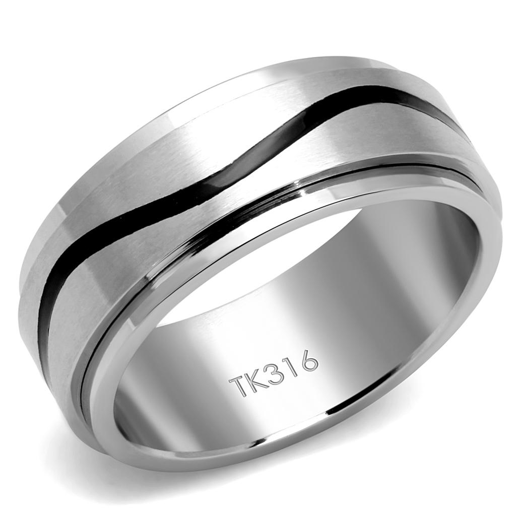 High polished (no plating) Stainless Steel Ring with Epoxy  in Jet