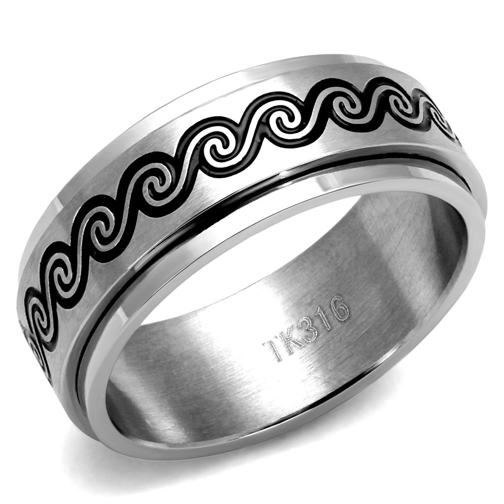 High polished (no plating) Stainless Steel Ring with Epoxy  in Jet