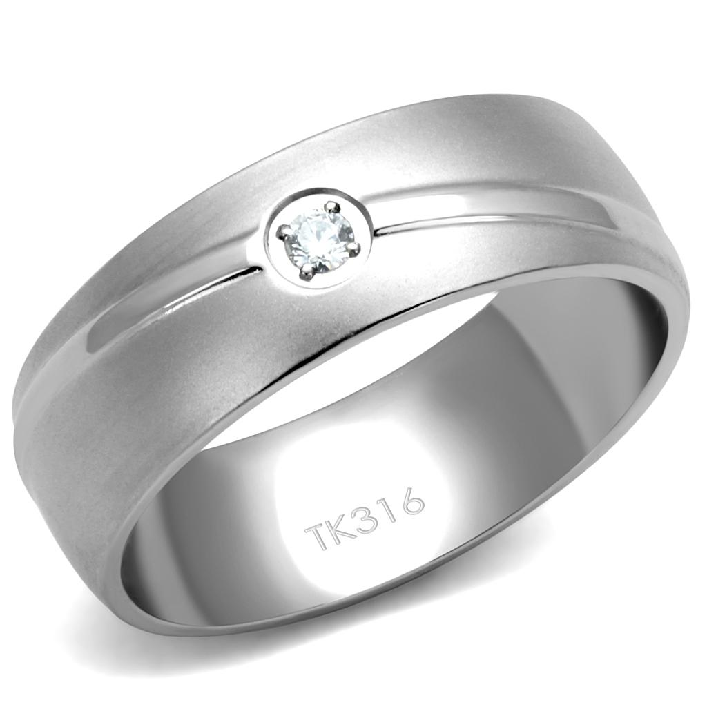 High polished (no plating) Stainless Steel Ring with AAA Grade CZ  in Clear