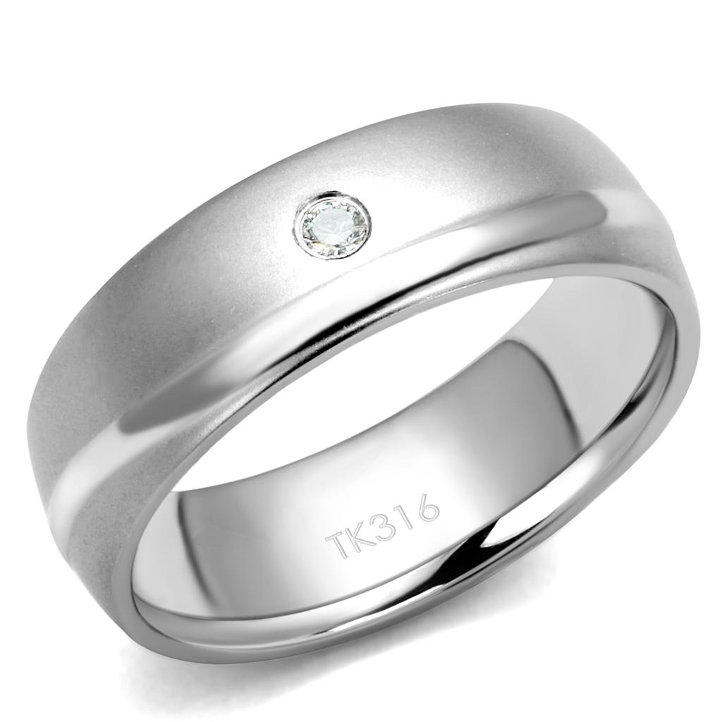 High polished (no plating) Stainless Steel Ring with AAA Grade CZ  in Clear