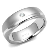 High polished (no plating) Stainless Steel Ring with AAA Grade CZ  in Clear