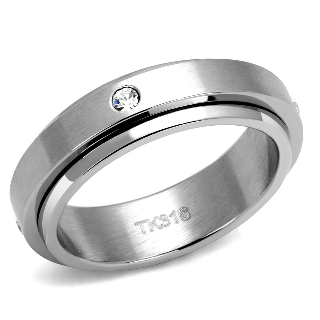 High polished (no plating) Stainless Steel Ring with AAA Grade CZ  in Clear