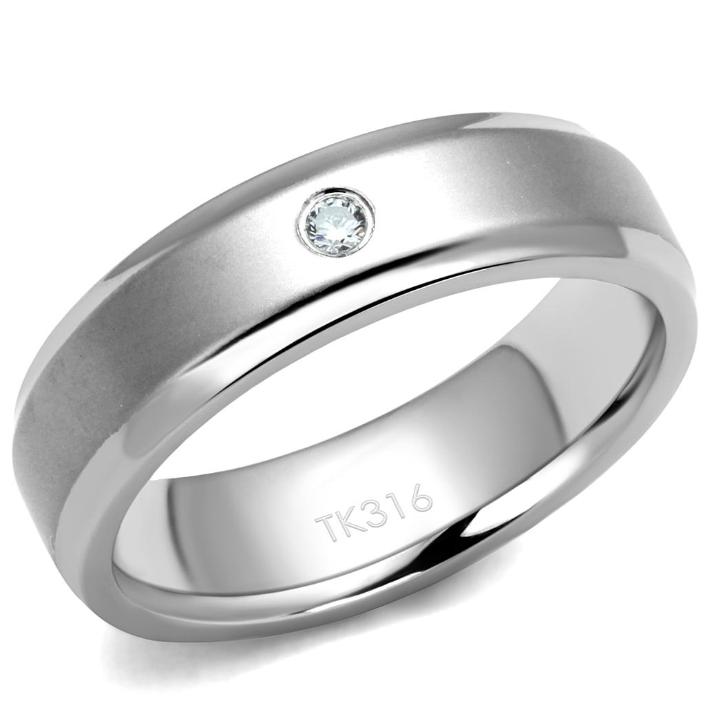 High polished (no plating) Stainless Steel Ring with AAA Grade CZ  in Clear