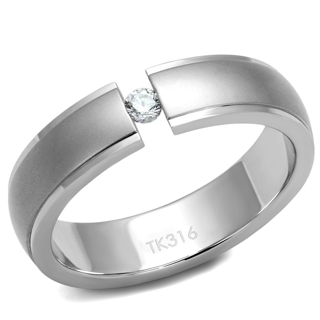 High polished (no plating) Stainless Steel Ring with AAA Grade CZ  in Clear