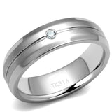 High polished (no plating) Stainless Steel Ring with AAA Grade CZ  in Clear