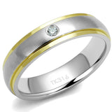 Two-Tone IP Gold (Ion Plating) Stainless Steel Ring with AAA Grade CZ  in Clear