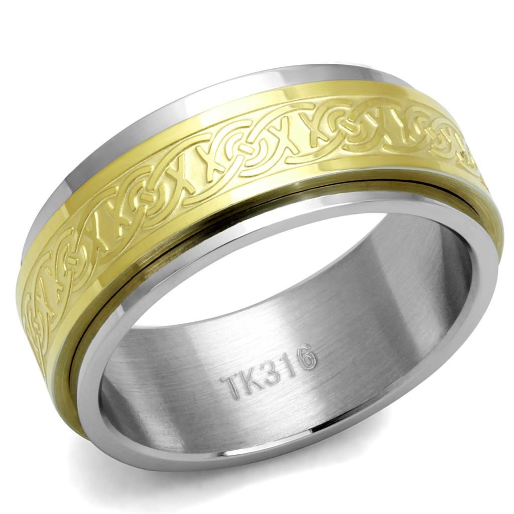 Two-Tone IP Gold (Ion Plating) Stainless Steel Ring with No Stone