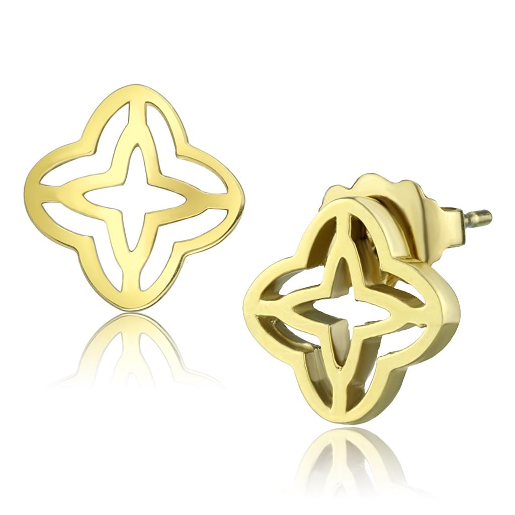 IP Gold(Ion Plating) Stainless Steel Earrings with No Stone