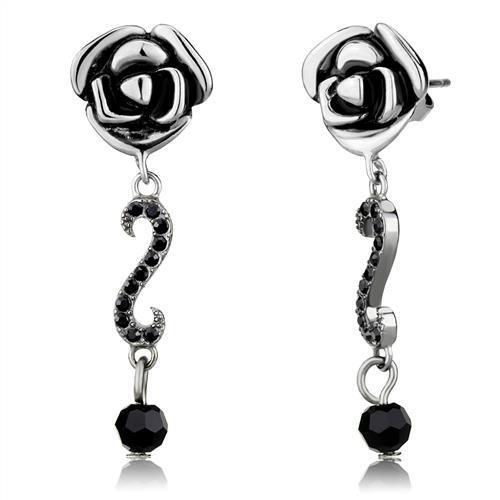 High polished (no plating) Stainless Steel Earrings with Top Grade Crystal  in Jet