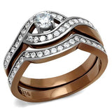 Two Tone IP Light Brown (IP Light coffee) Stainless Steel Ring with AAA Grade CZ  in Clear