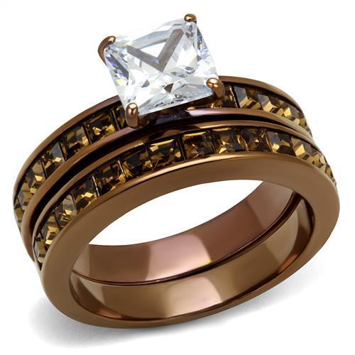 IP Coffee light Stainless Steel Ring with AAA Grade CZ  in Clear