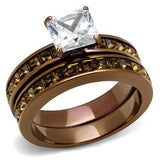 IP Coffee light Stainless Steel Ring with AAA Grade CZ  in Clear