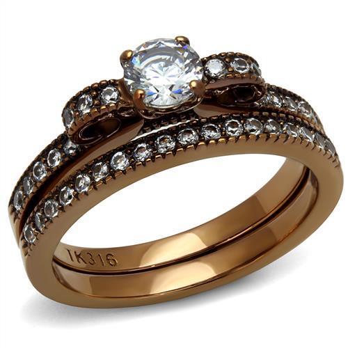 IP Coffee light Stainless Steel Ring with AAA Grade CZ  in Clear