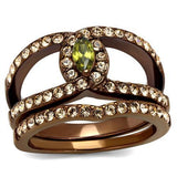 IP Coffee light Stainless Steel Ring with AAA Grade CZ  in Olivine color