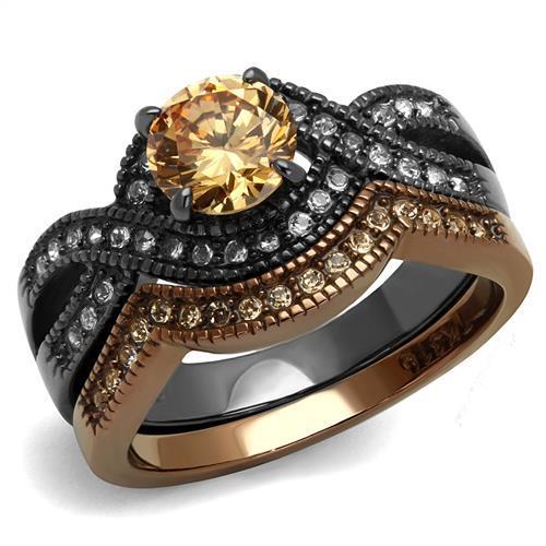 IP Light Black & IP Light coffee Stainless Steel Ring with AAA Grade CZ  in Champagne