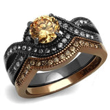 IP Light Black & IP Light coffee Stainless Steel Ring with AAA Grade CZ  in Champagne