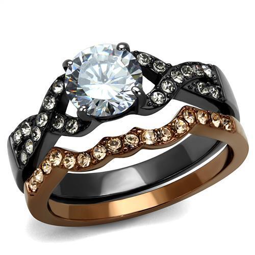 IP Light Black & IP Light coffee Stainless Steel Ring with AAA Grade CZ  in Clear