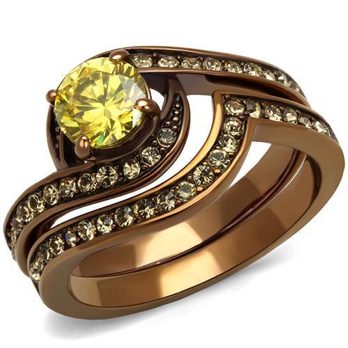 IP Coffee light Stainless Steel Ring with AAA Grade CZ  in Topaz