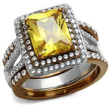 Two Tone IP Light Brown (IP Light coffee) Stainless Steel Ring with AAA Grade CZ  in Topaz