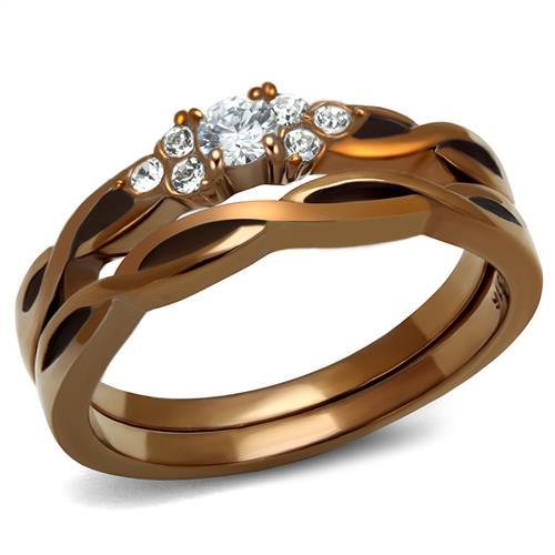 IP Coffee light Stainless Steel Ring with AAA Grade CZ  in Clear