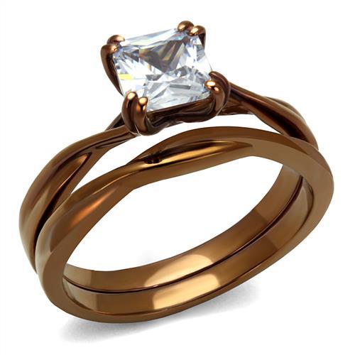 IP Coffee light Stainless Steel Ring with AAA Grade CZ  in Clear