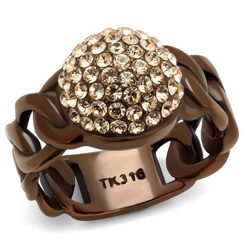 IP Coffee light Stainless Steel Ring with Top Grade Crystal  in Light Peach