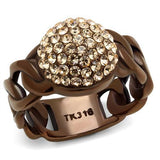 IP Coffee light Stainless Steel Ring with Top Grade Crystal  in Light Peach