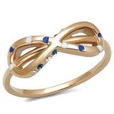 IP Rose Gold(Ion Plating) Stainless Steel Ring with Top Grade Crystal  in Sapphire