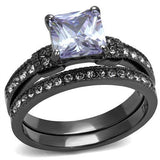 IP Light Black  (IP Gun) Stainless Steel Ring with AAA Grade CZ  in Light Amethyst