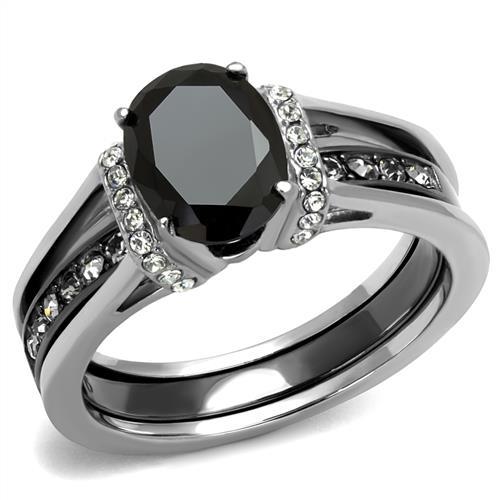 Two-Tone IP Black Stainless Steel Ring with Synthetic Synthetic Glass in Jet