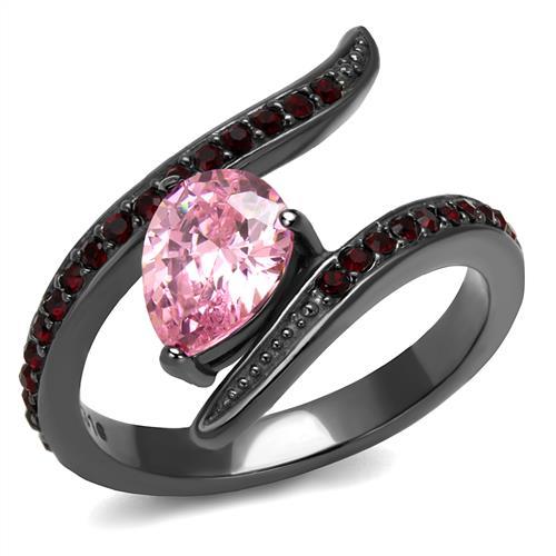 IP Light Black  (IP Gun) Stainless Steel Ring with AAA Grade CZ  in Rose