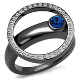 IP Light Black  (IP Gun) Stainless Steel Ring with Top Grade Crystal  in Capri Blue