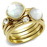 IP Gold(Ion Plating) Stainless Steel Ring with Synthetic Synthetic Glass in White