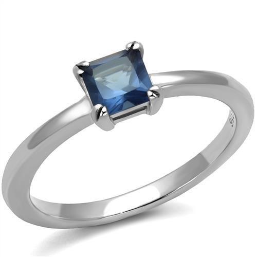 High polished (no plating) Stainless Steel Ring with Synthetic Synthetic Glass in Montana