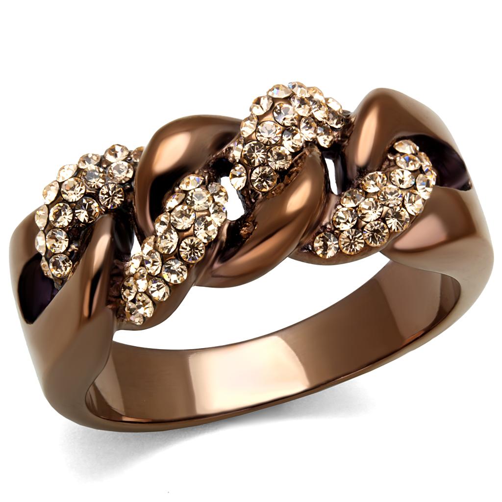 IP Coffee light Stainless Steel Ring with Top Grade Crystal  in Light Peach