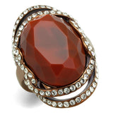 IP Coffee light Stainless Steel Ring with Synthetic Synthetic Stone in Orange