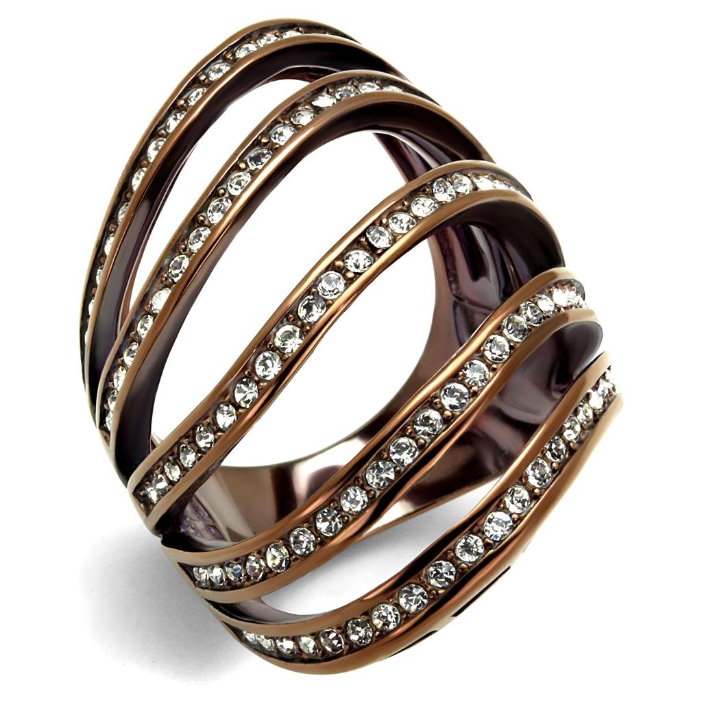 IP Coffee light Stainless Steel Ring with Top Grade Crystal  in Clear