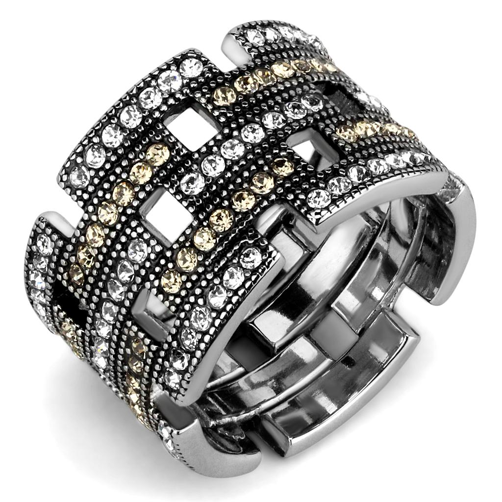 High polished (no plating) Stainless Steel Ring with Top Grade Crystal  in Multi Color