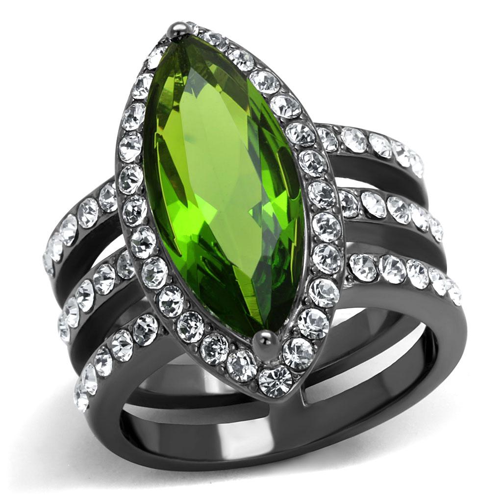 IP Light Black  (IP Gun) Stainless Steel Ring with Synthetic Synthetic Glass in Peridot