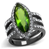IP Light Black  (IP Gun) Stainless Steel Ring with Synthetic Synthetic Glass in Peridot
