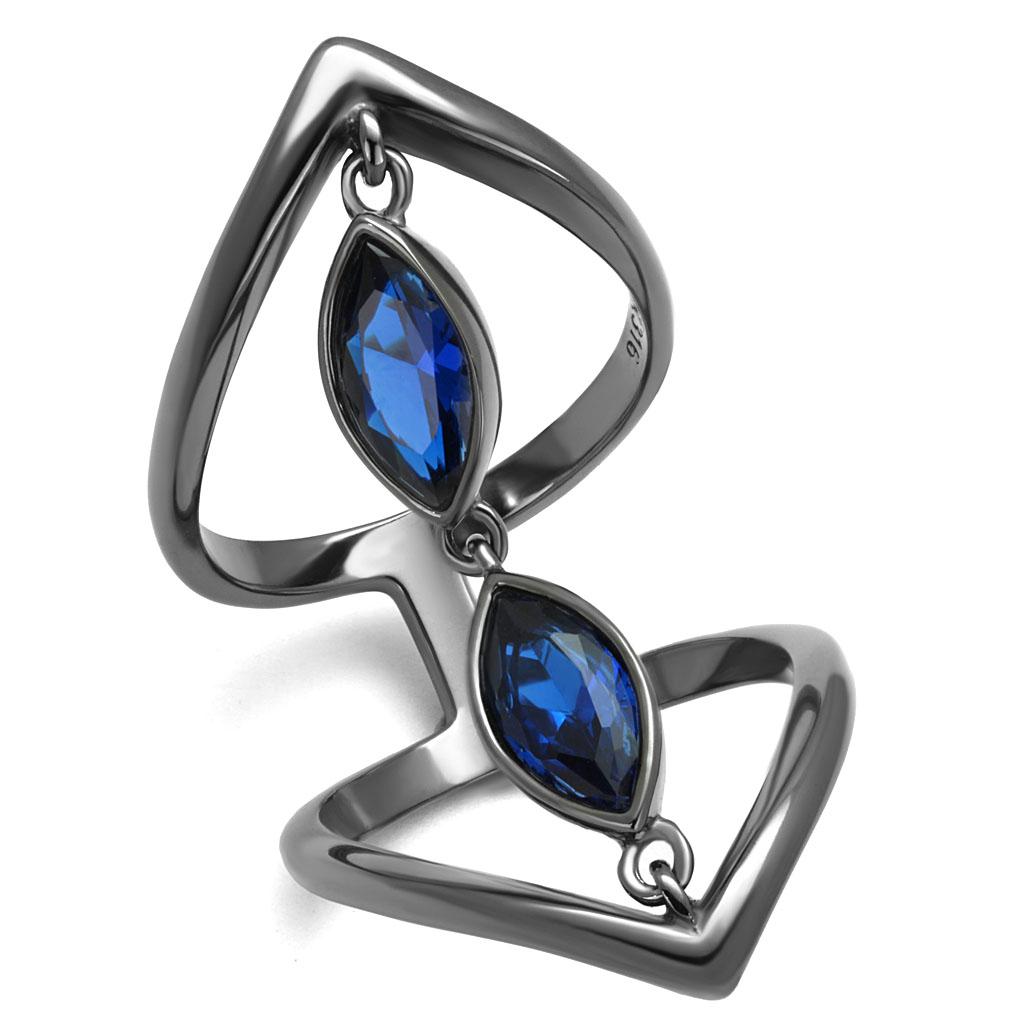 IP Light Black  (IP Gun) Stainless Steel Ring with Synthetic Spinel in London Blue