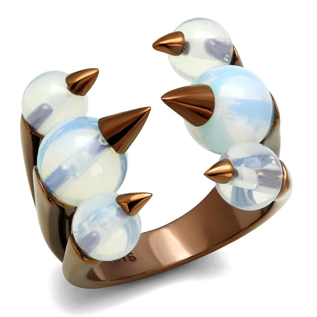 IP Coffee light Stainless Steel Ring with Synthetic Synthetic Glass in White
