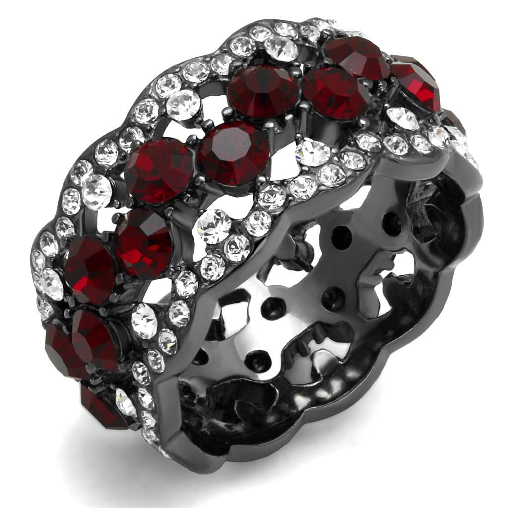 IP Light Black  (IP Gun) Stainless Steel Ring with Top Grade Crystal  in Siam