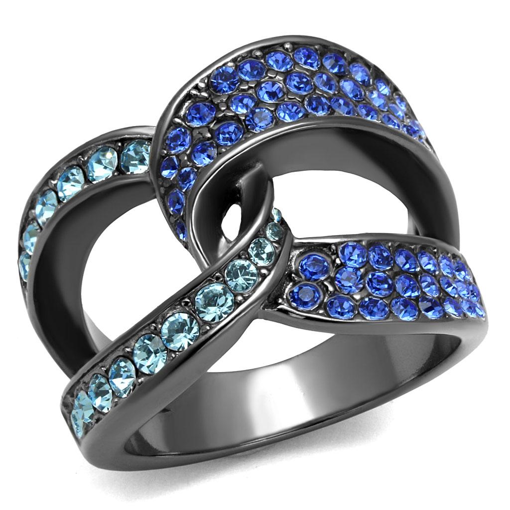 IP Light Black  (IP Gun) Stainless Steel Ring with Top Grade Crystal  in Multi Color